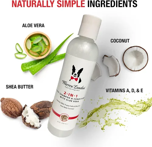 Miniatura 8 de Warren London Champú y acondicionador 2 en 1 para cachorros, 8 onzas, aroma a polvo para bebé sin lágrimas, fórmula hidratante de aloe y manteca
