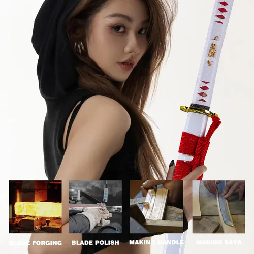 Miniatura 4 de Espada Katana Japonesa Samurai Hecha a Mano con Saya de Madera de Rayskin Dura, Puede Cortar Bambú