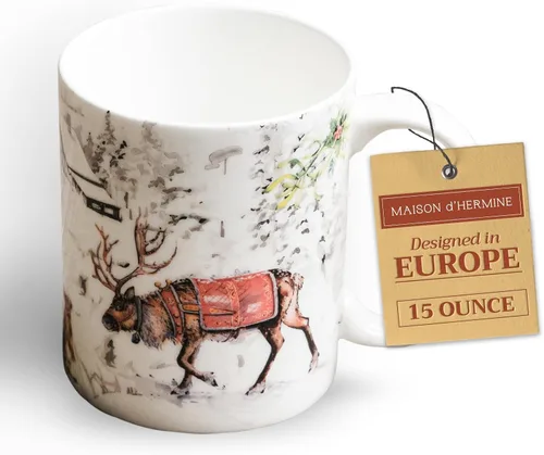 Miniatura 29 de Maison d' Hermine Taza de café con asas, tazas de porcelana fina de hueso, paquete de dos tazas de té para bebidas calientes, capuchino, latte, 015