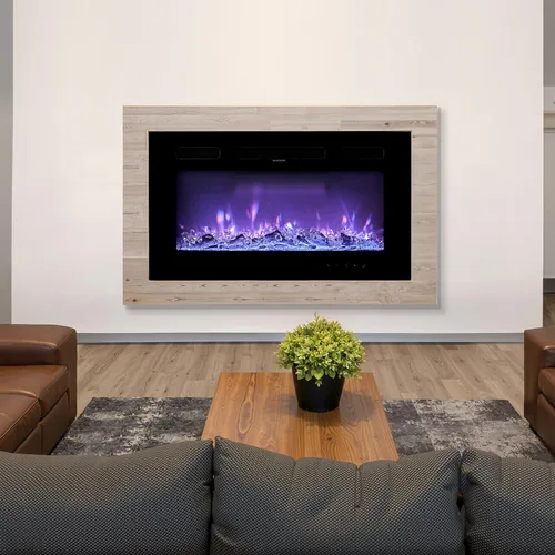Miniatura 8 de VEVOR Chimenea eléctrica de 42 pulgadas, chimenea empotrada en la pared con control remoto, temporizador, 1500 W, brillo de color de llama