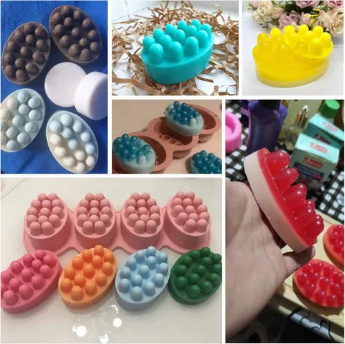 Miniatura 5 de Molde de silicona para jabón, molde ovalado de 4 cavidades, molde de jabón para masaje, galletas, chocolate, pastel, bandeja para manualidades Gris