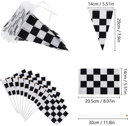 Miniatura 3 de Boao 13 piezas de decoraciones de fiesta a cuadros, 10 paquetes de banderas de carreras a cuadros en blanco y negro de 32 pies, 2 paquetes de fundas