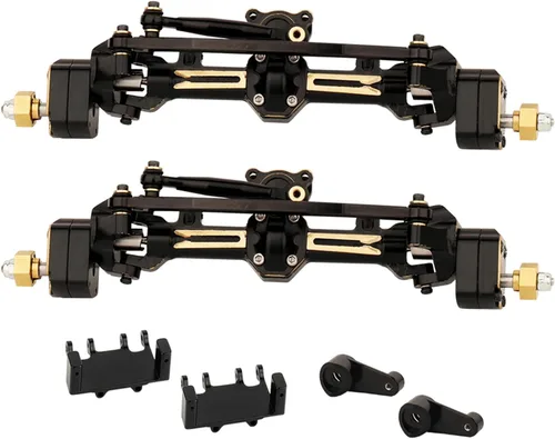 Latón negro revestimiento completo Portal delantero y trasero ejes con servo montaje servo brazo para Axial AX24 1/24 RC 4WD Crawler coche metal