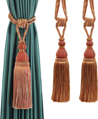 Miniatura 7 de BEL AVENIR Paquete de 2 alzapaños de cortina con borlas, grandes hechos a mano, cuerda para el hogar, oficina, hotel, elegante decorativo (beige)