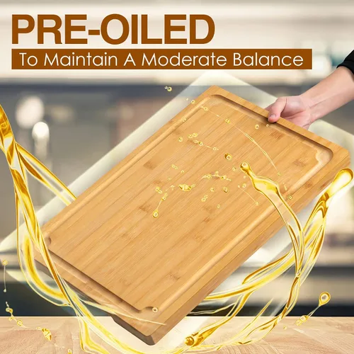 Miniatura 5 de Tabla de Cortar 2XLarge, Tablas de Cortar de Bambú de 20" para Cocina con Ranura para Jugo y Asas, Tabla de Cortar de Cocina para Carne, Tabla