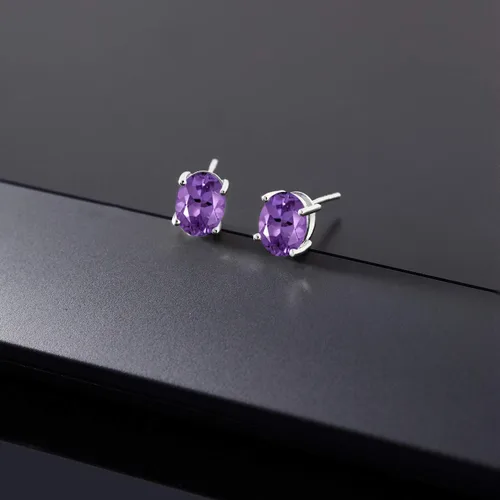 Miniatura 311 de Gem Stone King Aretes de oro de 14 quilates con piedra natal ovalada de 0.315 x 0.236 in Aretes de oro para mujer