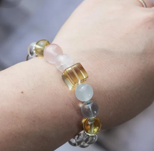 Miniatura 41 de Precious Gemstone Natural Crystal Healing Bracelet, Rutilated Quartz, Moonstone, Quartz Handmade Original Design Bracelet