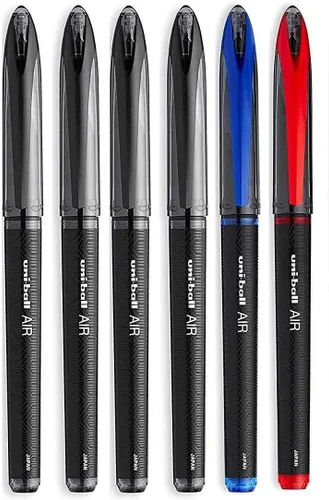 Uni-Ball AIR Micro - Bolígrafo fino de 0.020 in - Paquete de 6 bolígrafos - 4 negros, 1 azul y rojo (colores surtidos), el embalaje puede variar
