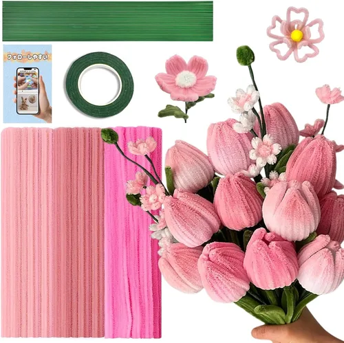 Miniatura 16 de URSDIART 311 piezas de limpiapipas azules para manualidades - Kit de fabricación de flores de tallos de felpilla, alambre grueso y esponjoso
