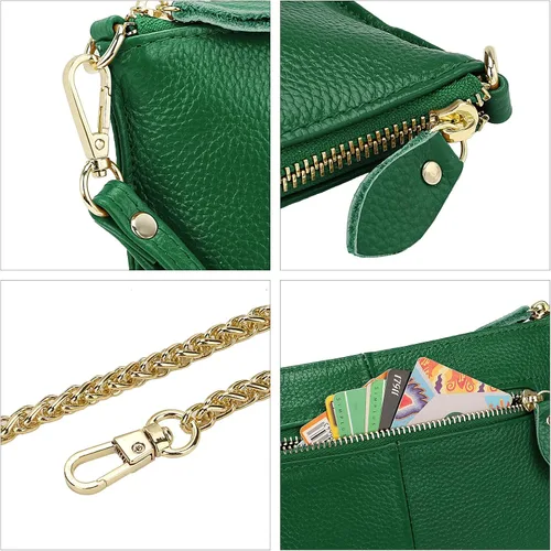 Miniatura 6 de Uromee Cartera de mano para mujer, de piel auténtica, con cadena de hombro desmontable