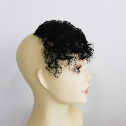 Miniatura 9 de Shinon Flequillo rizado de cabello humano con clip, extensiones de cabello real 10 A, color negro