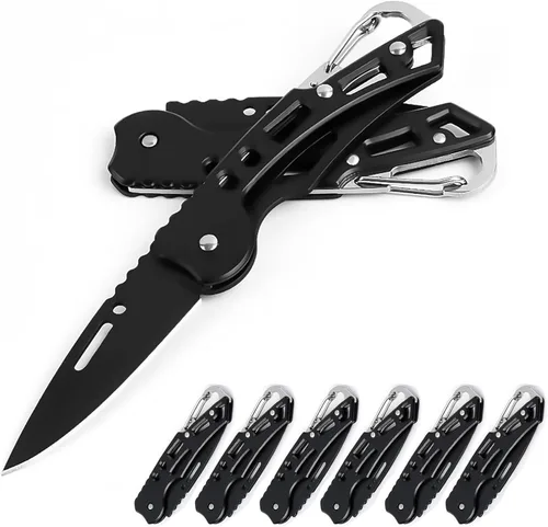 Miniatura 8 de Cuchillo de bolsillo, cuchillo de bolsillo con cadena, hoja de solo 2.5 pulgadas. Cuchillo EDC para camping, senderismo, pesca para hombres y Negro