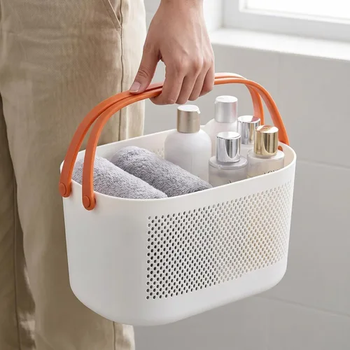 Miniatura 4 de AVLA Paquete de 4 cestas portátiles para ducha, cestas de almacenamiento de plástico con asas, organizador de artículos de tocador de drenaje, bolsa
