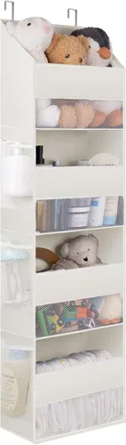 GRANNY SAYS Organizador para colgar sobre la puerta, almacenamiento detrás de la puerta con 4 estantes y 6 bolsillos y ventana transparente, Paquete