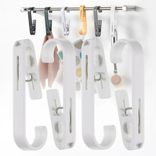 Miniatura 9 de iBetterLife Alfileres de ropa resistentes para exteriores, 8 ganchos grandes para ropa sucia con clips, abrazaderas organizadoras de armario