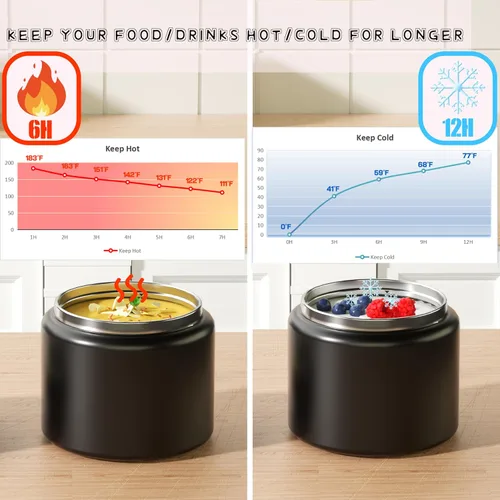 Miniatura 5 de Termo de 11.8 oz para Alimentos Calientes, Termo para Sopa de Acero Inoxidable, Contenedor de Comida Caliente con Cuchara Plegable, Tapa Abatible