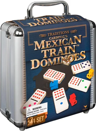 Miniatura 8 de Spin Master Games, juego de dominó de tren mexicano en estuche de transporte de aluminio, incluye trenes coloridos para una noche de juego familiar