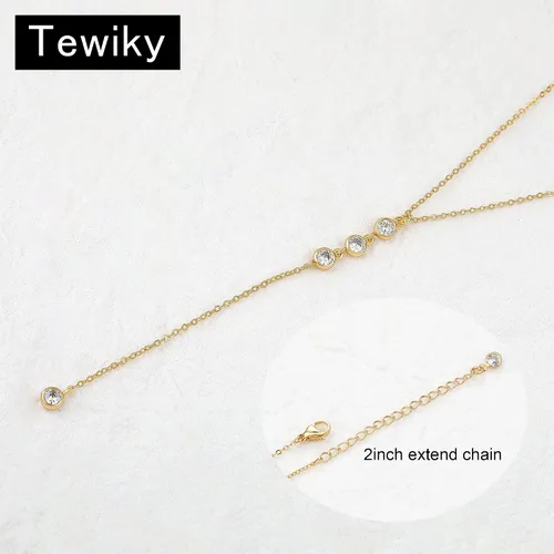 Miniatura 7 de Tewiky Lariat Collar para mujer, delicados collares largos chapados en oro de 14 quilates, corazón y perlas de circonita cúbica, collar con colgante