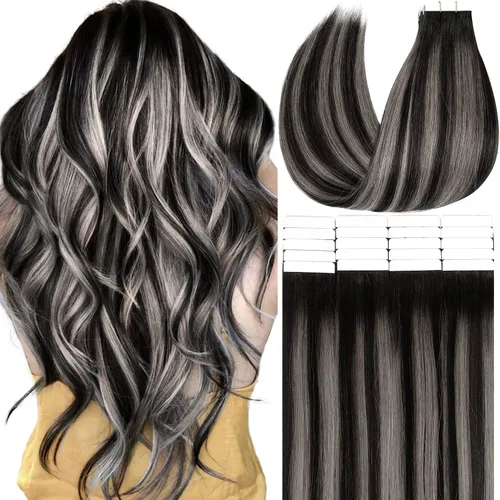 Miniatura 12 de Anrosa Extensiones de cabello humano real de 20 pulgadas, extensiones de cabello humano lacio de doble cara, color negro azabache, 1.76 oz, 20