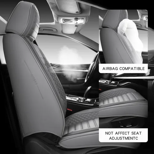 Miniatura 2 de Fundas de cuero de cobertura completa para asiento delantero de automóvil, 1 par, ajuste universal para la mayoría de automóviles, sedanes, XT04 Gris