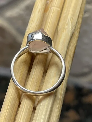 Miniatura 7 de Anillo de plata de ley sólida de cuarzo rosa rosa natural crudo 925 tamaño 6.25