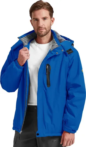 Miniatura 9 de Chaqueta de esquí para hombre, impermeable, con forro polar cálido, forro de nieve, para montaña, con capucha, resistente al viento, chubasquero
