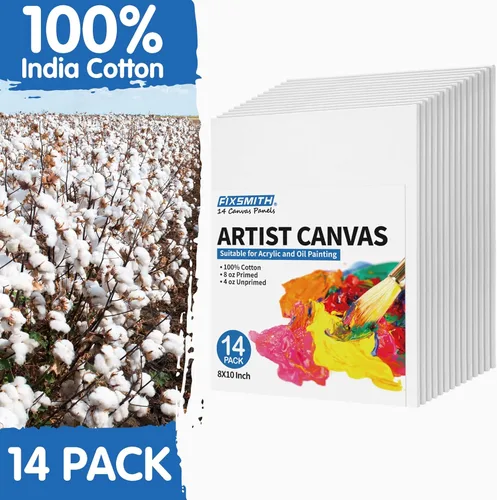 Miniatura 2 de FIXSMITH Tableros de lienzo para pintar de 9 x 12 pulgadas, paquete de 14 lienzos de pintura de gran valor, paneles de lienzo blanco en blanco, 100%