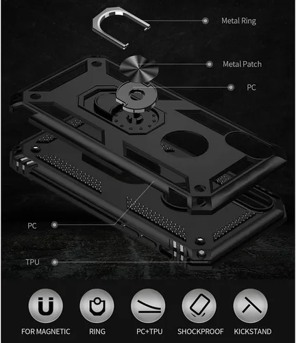 Miniatura 4 de Yiakeng Funda para iPhone XR, iPhone XR con protector de pantalla, fundas protectoras de grado militar con anillo para iPhone XR (negro)