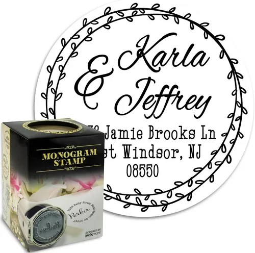 Miniatura 13 de Sello autoentintado con monograma personalizado, regalo perfecto para las fiestas en una elegante caja de regalo. Elige entre 15 colores de tinta