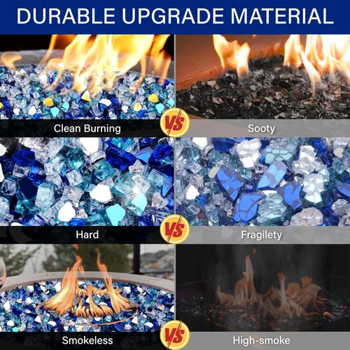 Miniatura 226 de NUPICK Vidrio de Fuego de 5 Libras, Vidrio Brillante para Fogata de 1/2 Pulgada, Roca de Vidrio Templado para Fogata para Propano o Gas Natural