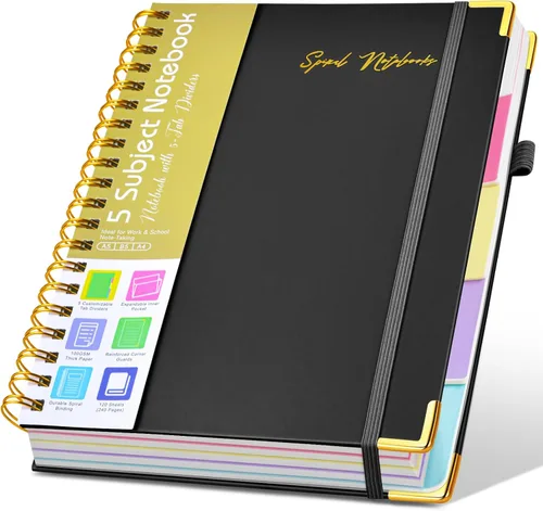 Miniatura 28 de Cuadernos en espiral de 8.5 x 11 pulgadas para trabajar con pestañas divisorias extraíbles, 300 páginas, cuaderno de 5 materias con rayas