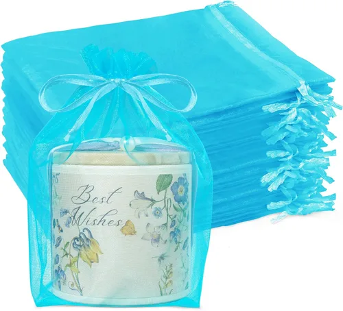 Miniatura 10 de Crweety 50 bolsas de organza blanca de 6 x 9 pulgadas, bolsas de regalo de malla grandes con cordón, bolsas de joyería, bolsa de malla con cordón