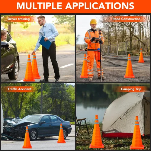 Miniatura 3 de Paquete de 2 conos de seguridad plegables de tráfico de 28 pulgadas, conos de estacionamiento con collares reflectantes, conos de seguridad naranjas