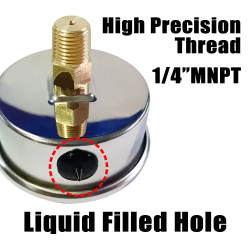 Miniatura 3 de Manómetro de presión de 1/4" NPT, lleno de glicerina, esfera de 2 1/2 pulgadas, 0-30 psi, caja de acero inoxidable 304, montaje trasero central