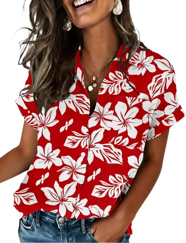 Miniatura 21 de Zeagoo Camisa de manga corta con botones para mujer, cuello en V, elegante, casual, para negocios, trabajo, con bolsillo, S-XXL
