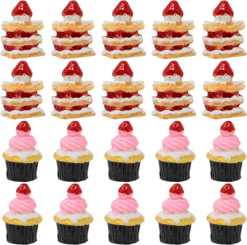 Honbay 20 dijes de resina con parte trasera plana para pastel de fresa dulce, 2 estilos