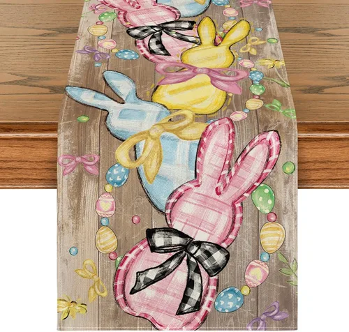 Miniatura 8 de Artoid Mode Camino de mesa de Pascua con lazo floral, conejo, conejo, huevos, Pascua, decoración de mesa de comedor de primavera para decoración
