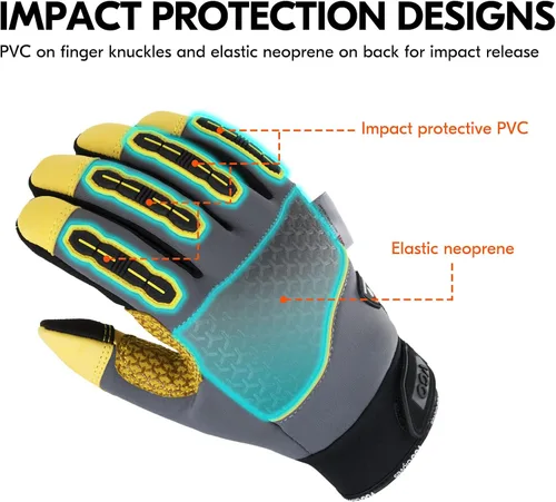 Miniatura 5 de Vgo... Guantes de trabajo de invierno para hombres, guantes de trabajo de seguridad impermeables para clima frío, guantes para congelador, cuero