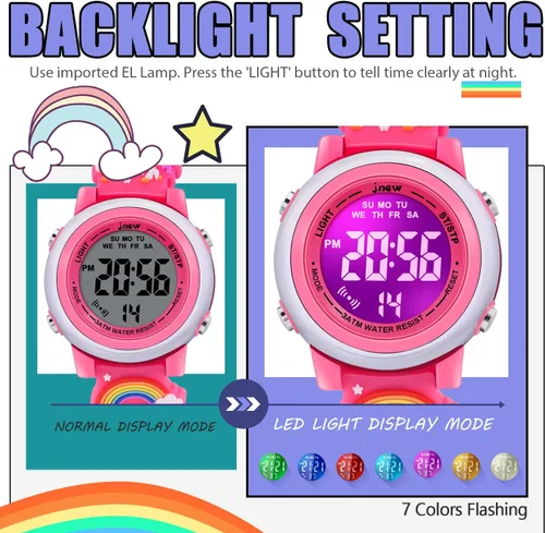 Miniatura 38 de Relojes impermeables de dibujos animados 3D para niñas con alarma, los mejores regalos de juguetes para niñas de 3 a 12 años