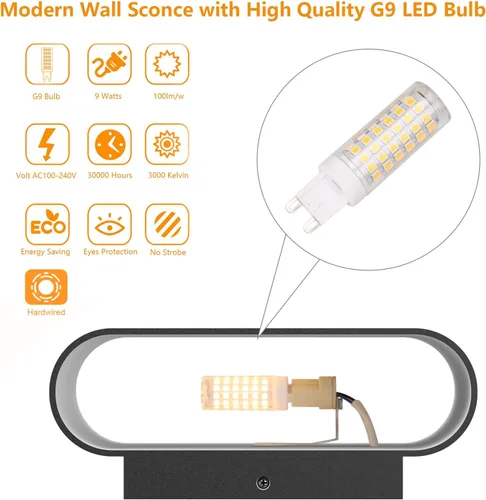 Miniatura 4 de Aipsun Juego de 2 Apliques de Pared LED Modernos Negros Luces de Pared para Interiores con Cableado Fijo Hacia Arriba y Hacia Abajo Luz de Montaje