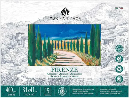 Miniatura 8 de Magnani 1404 Firenze - Bloc de papel de pintura acrílica 100% algodón, 7 x 10 pulgadas, 188 libras, 15 hojas pesadas, textura rugosa, tamaño vegano