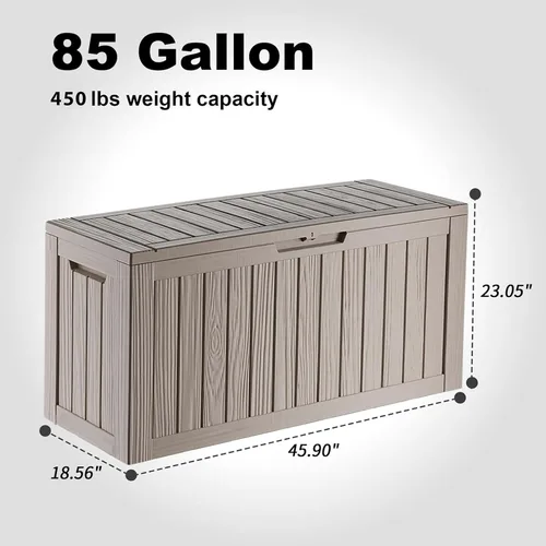 Miniatura 2 de ROJIK Caja de almacenamiento para exteriores, caja de cubierta impermeable de 85 galones, contenedor de almacenamiento exterior de resina resistente