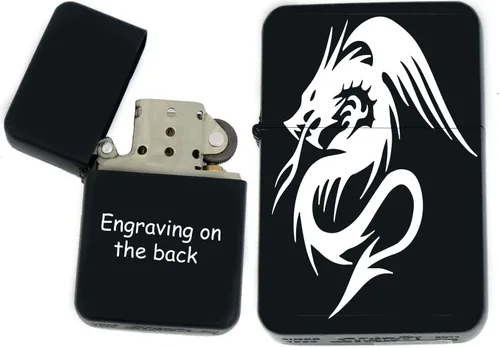 Miniatura 35 de Groomsman - Encendedor personalizado a prueba de viento negro mate, grabado láser gratuito para él, marido, padre, padrinos de boda Yin-yang-tigre