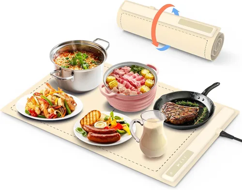 Bandeja de calentamiento eléctrica, 3 modos y calefacción de superficie completa, enrollable y portátil, nanomaterial de silicona de alta calidad, 3
