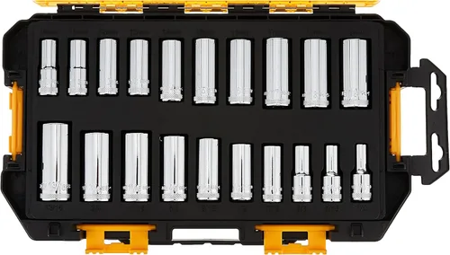 Miniatura 7 de DEWALT Juego de llaves de vaso de accesorios, 15 piezas (DWMT73807) y juego de enchufes profundos, 20 piezas, unidad métrica de 3/8 pulgadas / SAE
