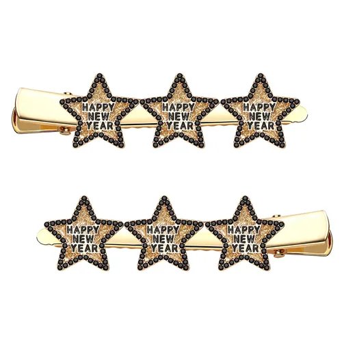 Pinzas para el cabello con purpurina dorada y plateada para mujer, con diamantes de imitación, para fiestas, regalos (Año Nuevo 1, dorado)