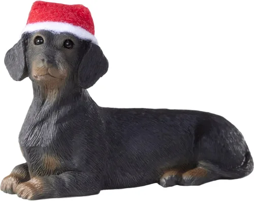 Miniatura 3 de Sandicast Escultura de perro salchicha negro liso de tamaño medio, sentado
