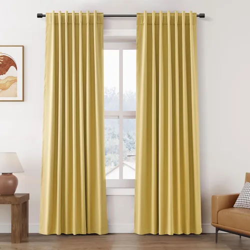 Miniatura 116 de Cortinas de lino 100% opacas para dormitorio, 102 pulgadas de largo, con pestaña trasera, bolsillo para barra, paneles acústicos con aislamiento