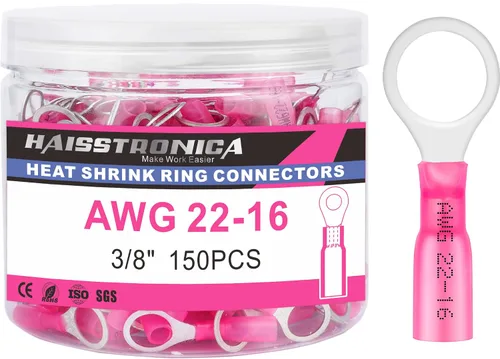 Miniatura 10 de Haisstronica - 200 conectores de anillo termorretráctil de calibre 1/4" de grado marino, conectores de alambre azul AWG 16-14, conectores de anillo