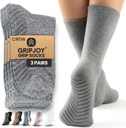 Miniatura 12 de Calcetines Gripjoy de agarre para mujer, antideslizantes, calcetines de agarre para mujer y hombre, para pilates, yoga, hospital, 3 pares, de largo